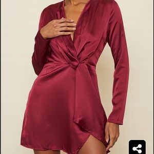 PRETTY LITTLE THING | Burgundy satin dress